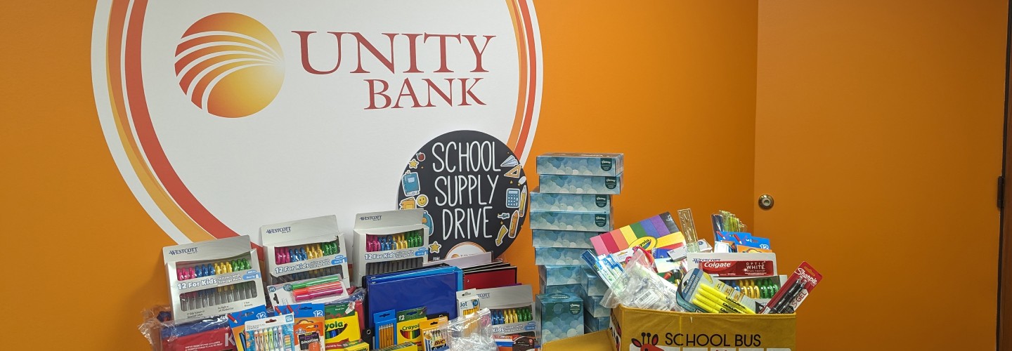 table full of school supplies