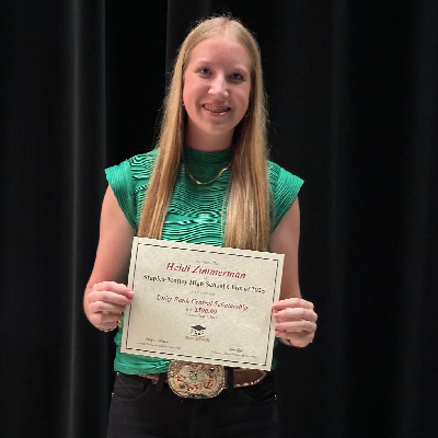 Heidi Zimmerman with Scholarship Certificate